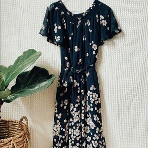 On / off shoulder floral midi dress
